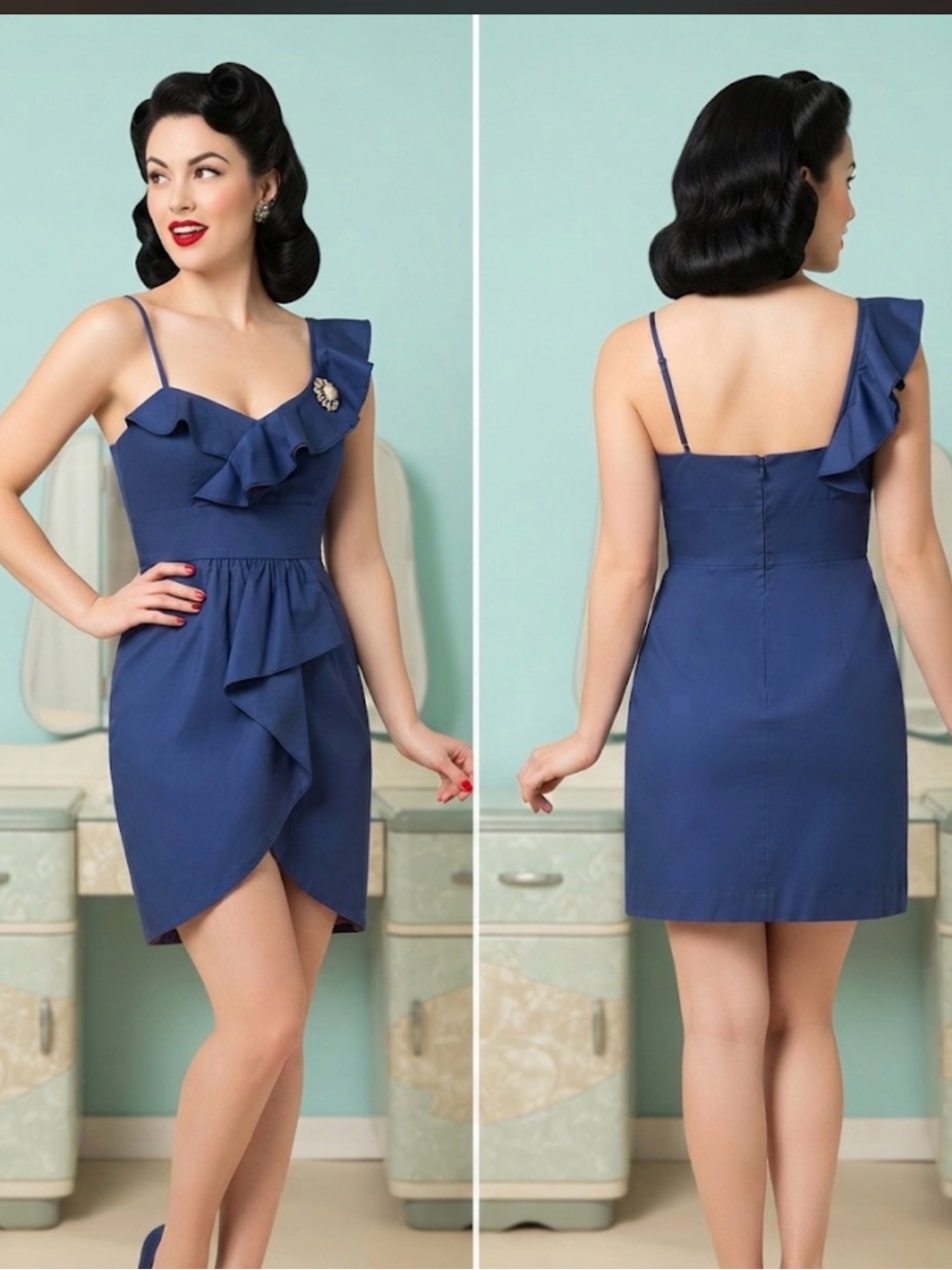 Voom by Joy Han  Blue Gaspar Ruffle Mini Dress - Size S Sample  Silk Lined